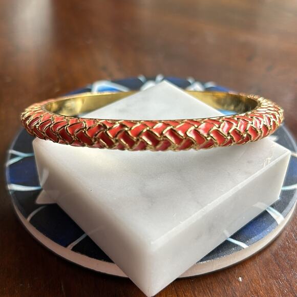 Lilly Pulitzer Basket Case Weave Orange Enamel Gold Tone Bangle Bracelet #629 - Picture 6 of 11